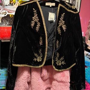 Free People Black Velvet Embroidered Blazer